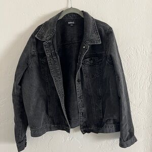 Classic dark worn in looking denim jacket